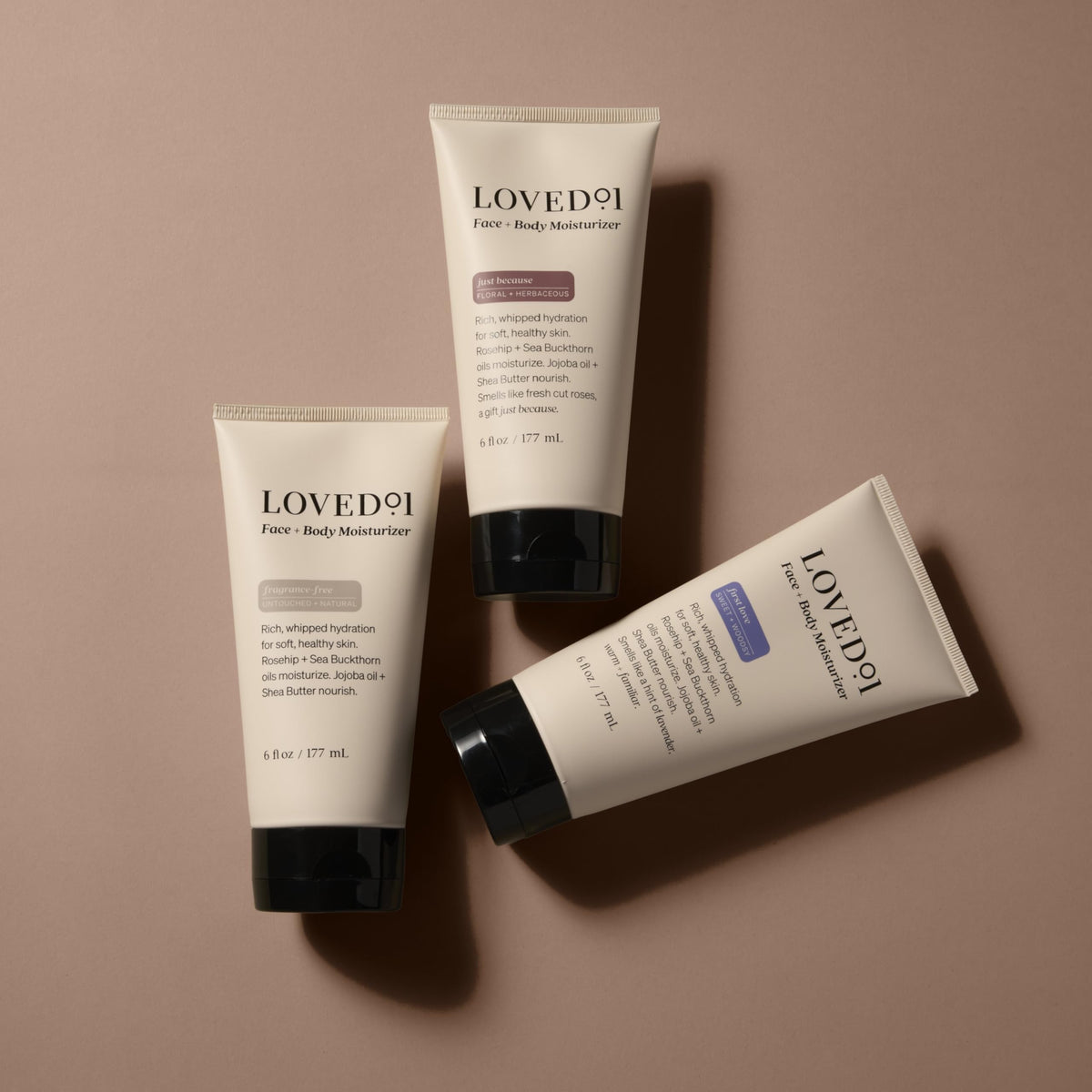 Loved01 ingredients label detail highlighting shea butter and botanical oils for deep moisturizing