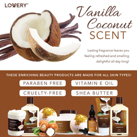 LOVERY body oil drop on skin illustrating moisturizing coconut nourishment