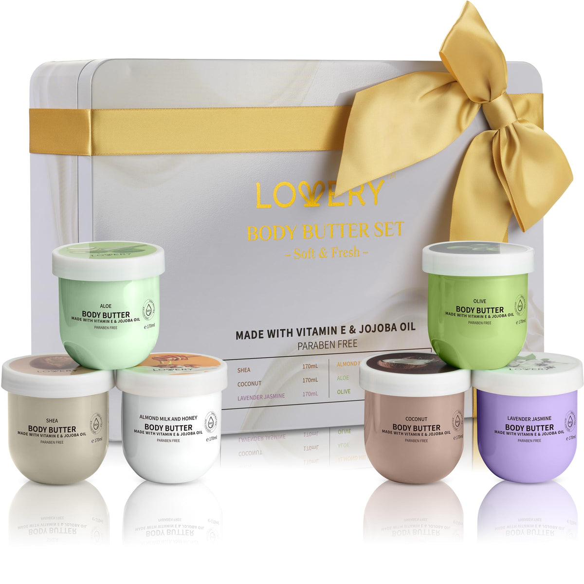LOVERY ingredients label close-up highlighting shea, jojoba and vitamin E benefits
