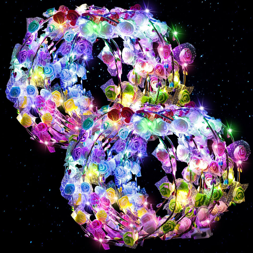 LovesTown front packaging showing 24 light-up flower crowns and value bundle