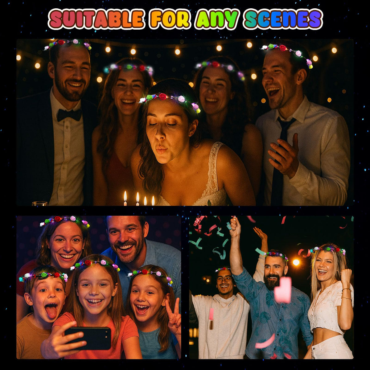 LovesTown group wearing crowns at reception showcasing coordinated party look