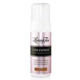 Loving Tan 2 HR Express dark front packaging showing bottle and branding for fast results