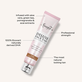 Loving Tan before and after face comparison, natural sunless glow result
