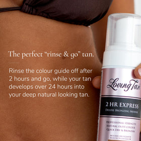 Loving Tan before and after arm swatch showing deep bronze result benefit