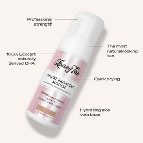 Loving Tan bottle held in hand illustrating compact size and travel benefit