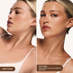 Loving Tan cream on hand being blended showing colour guide benefit: streak-free placement