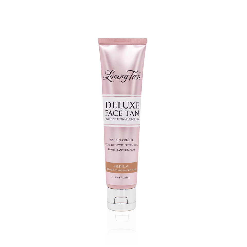 Loving Tan front packaging showing compact bottle and sleek design benefit: easy storage