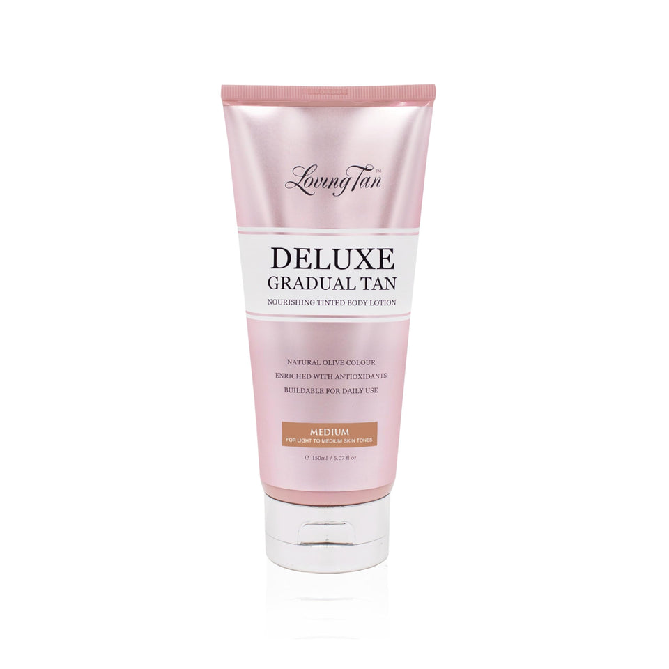 Loving Tan front packaging showing bottle and label, conveys trusted professional formula