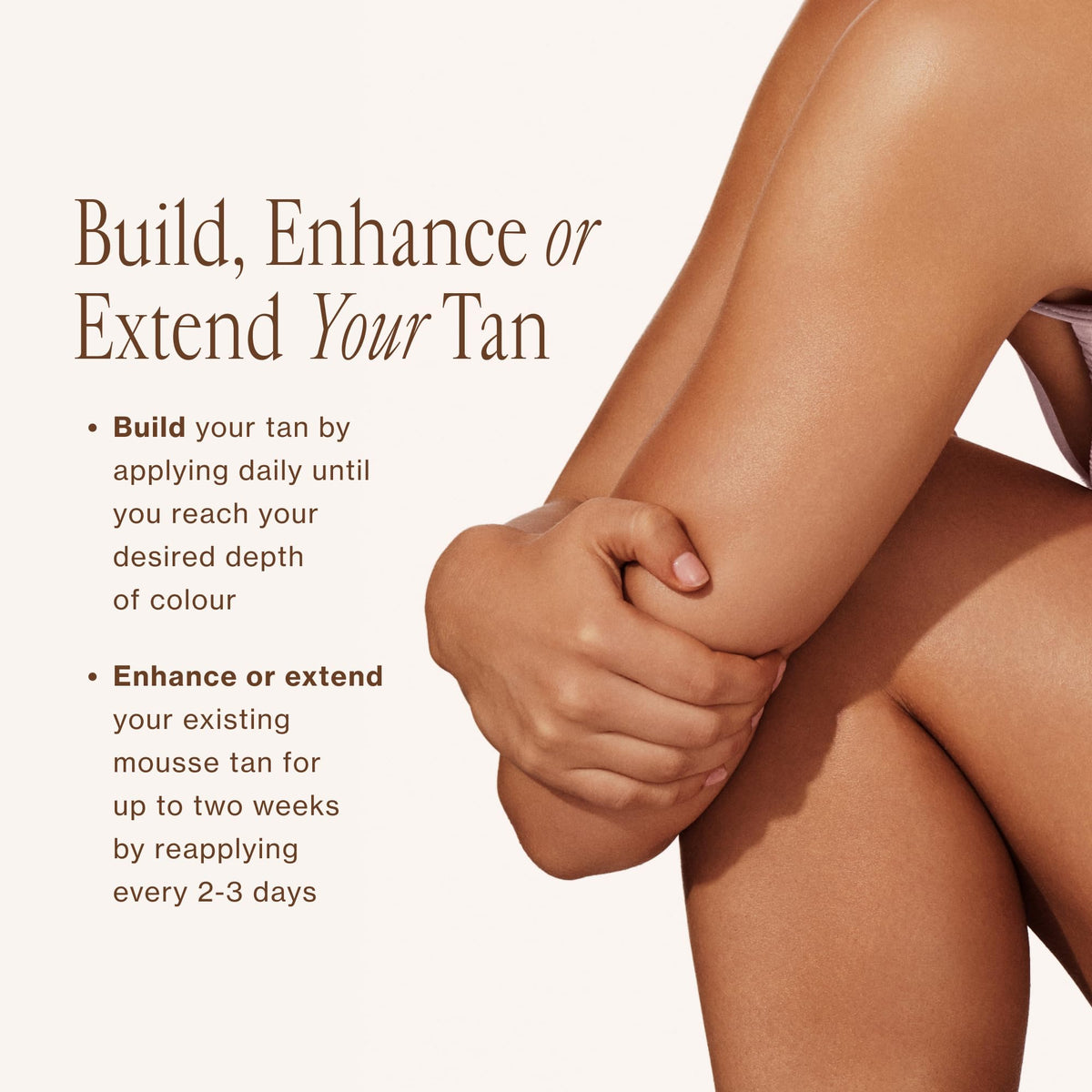 Loving Tan on model at beach showing natural bronze glow and confident appearance
