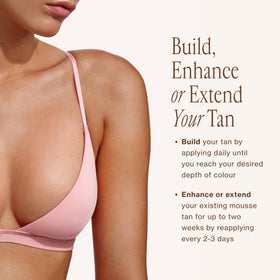 Loving Tan model with dark, even tan illustrating natural finished result