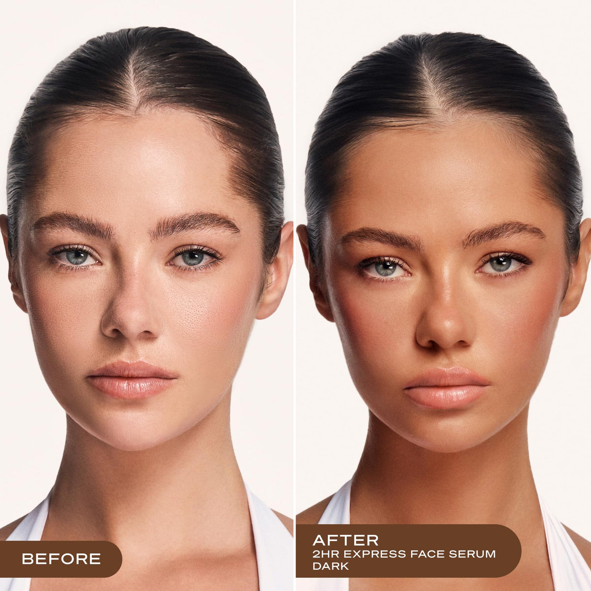 Applying Loving Tan serum to cheek demonstrating even application benefit