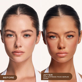 Applying Loving Tan serum to cheek demonstrating even application benefit