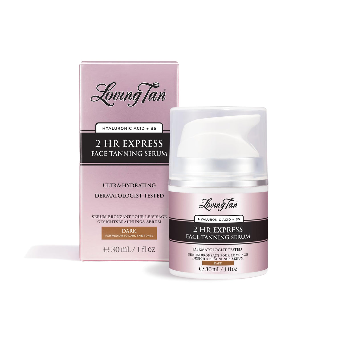 Loving Tan bottle front view showing label and travel-friendly size benefit