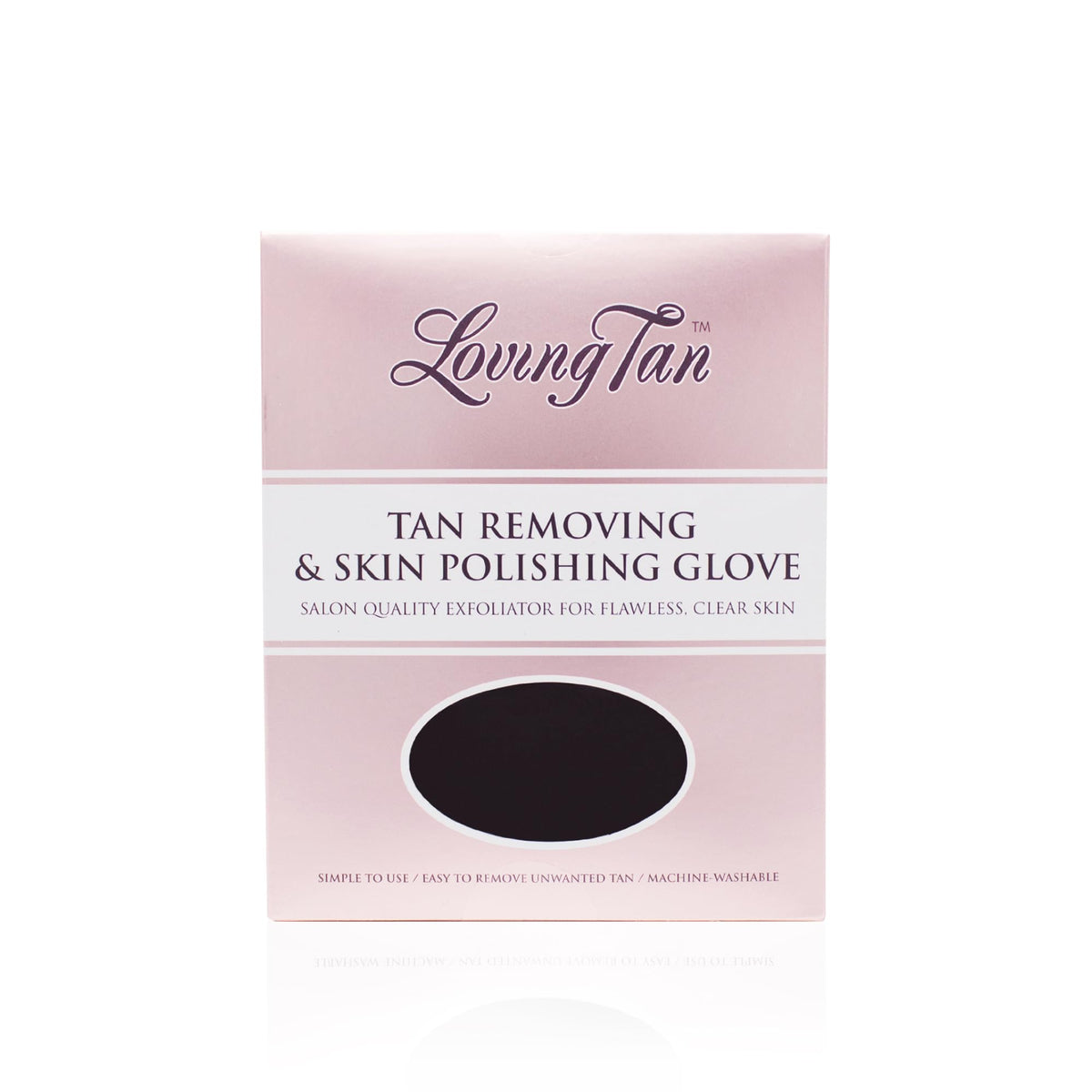 Loving Tan glove front packaging showing reusable exfoliating mitt benefit