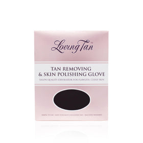 Loving Tan glove front packaging showing reusable exfoliating mitt benefit
