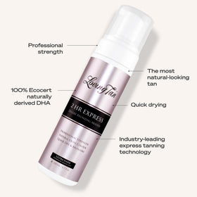 Loving Tan product label highlighting naturally derived DHA benefits