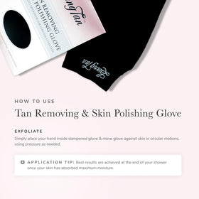 Loving Tan glove staged in bathroom setting for quick pre-tan prep benefit
