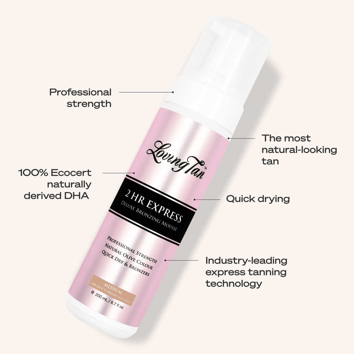 Loving Tan ingredient list close-up highlighting naturally derived benefit