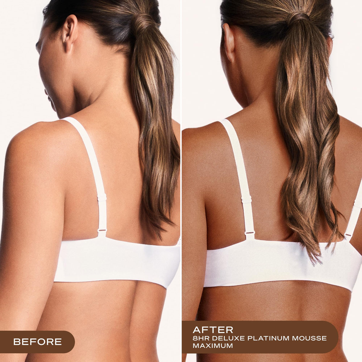 Loving Tan mousse dispensed on hand highlighting quick-dry, easy spread benefit