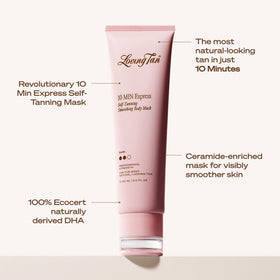 Loving Tan quick-dry mask in a bathroom lifestyle promoting fast readiness