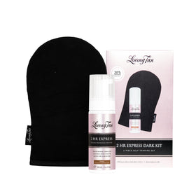 Loving Tan travel kit front packaging showing compact bottle and mitt benefit portability