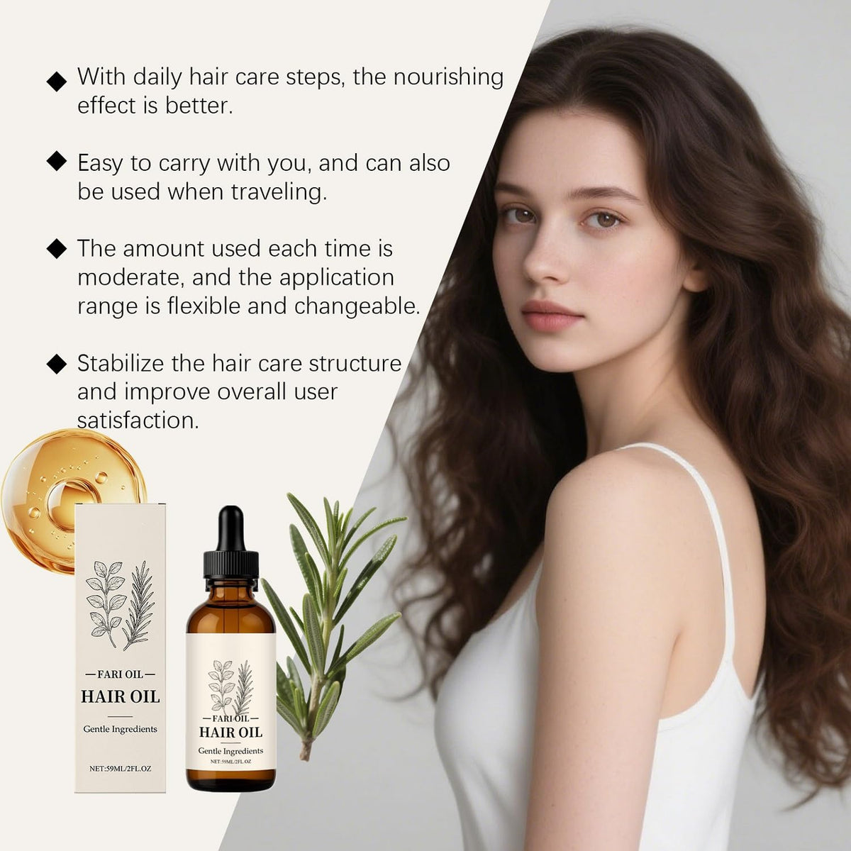 LOYOTICE close-up of Fari oil texture highlighting lightweight absorption