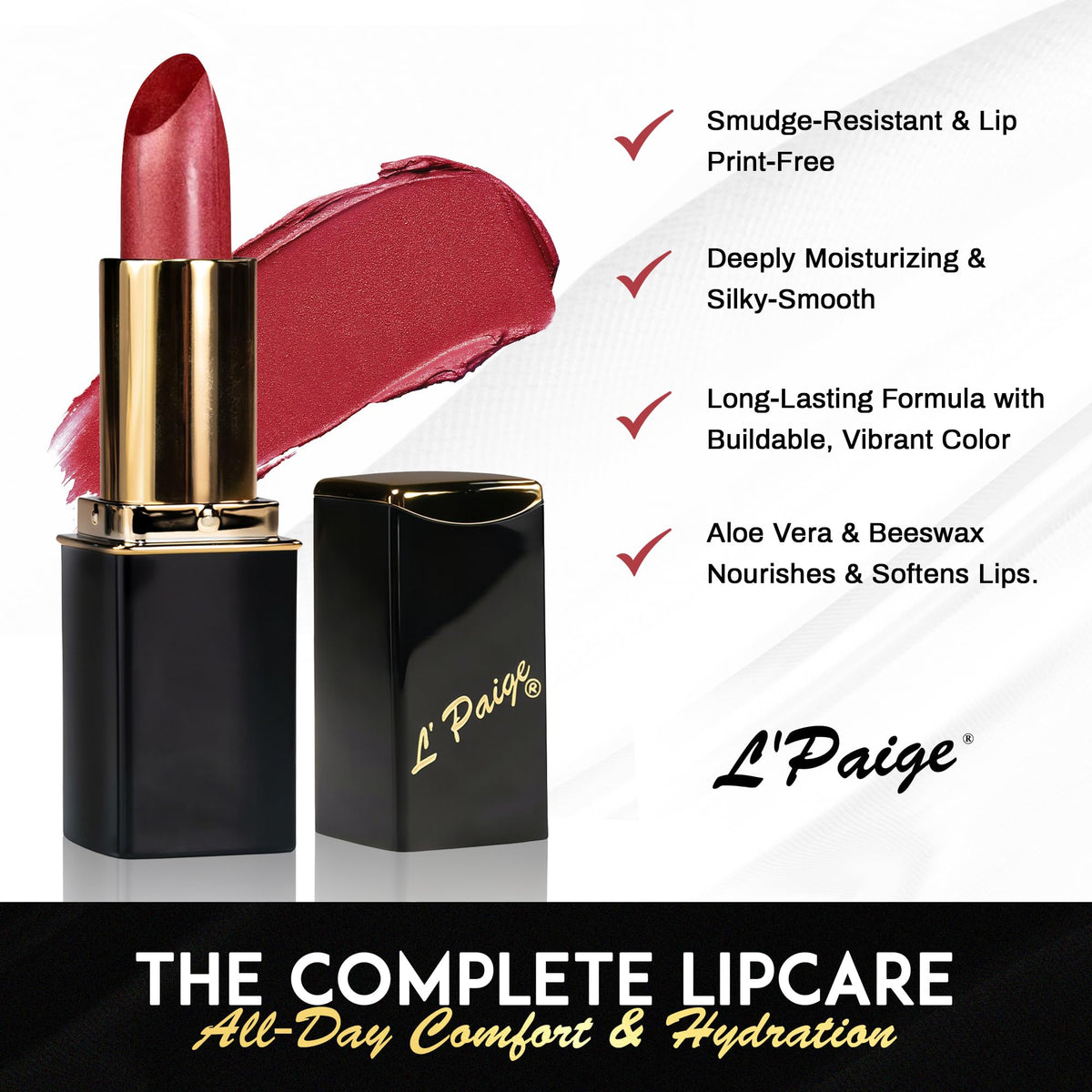 L'Paige application with lip brush for precise lines and even coverage