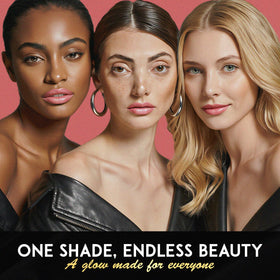 L'Paige styled in evening look shows pearlescent finish elevating makeup