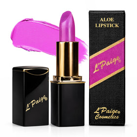 L'Paige lipstick front packaging showing bold fuchsia and shiny finish