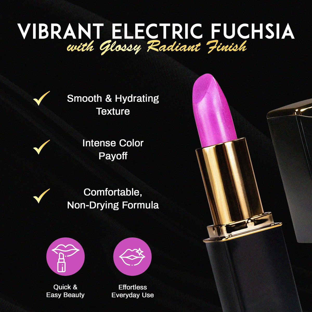 L'Paige shade swatches on arm illustrating true fuchsia tone and shimmer
