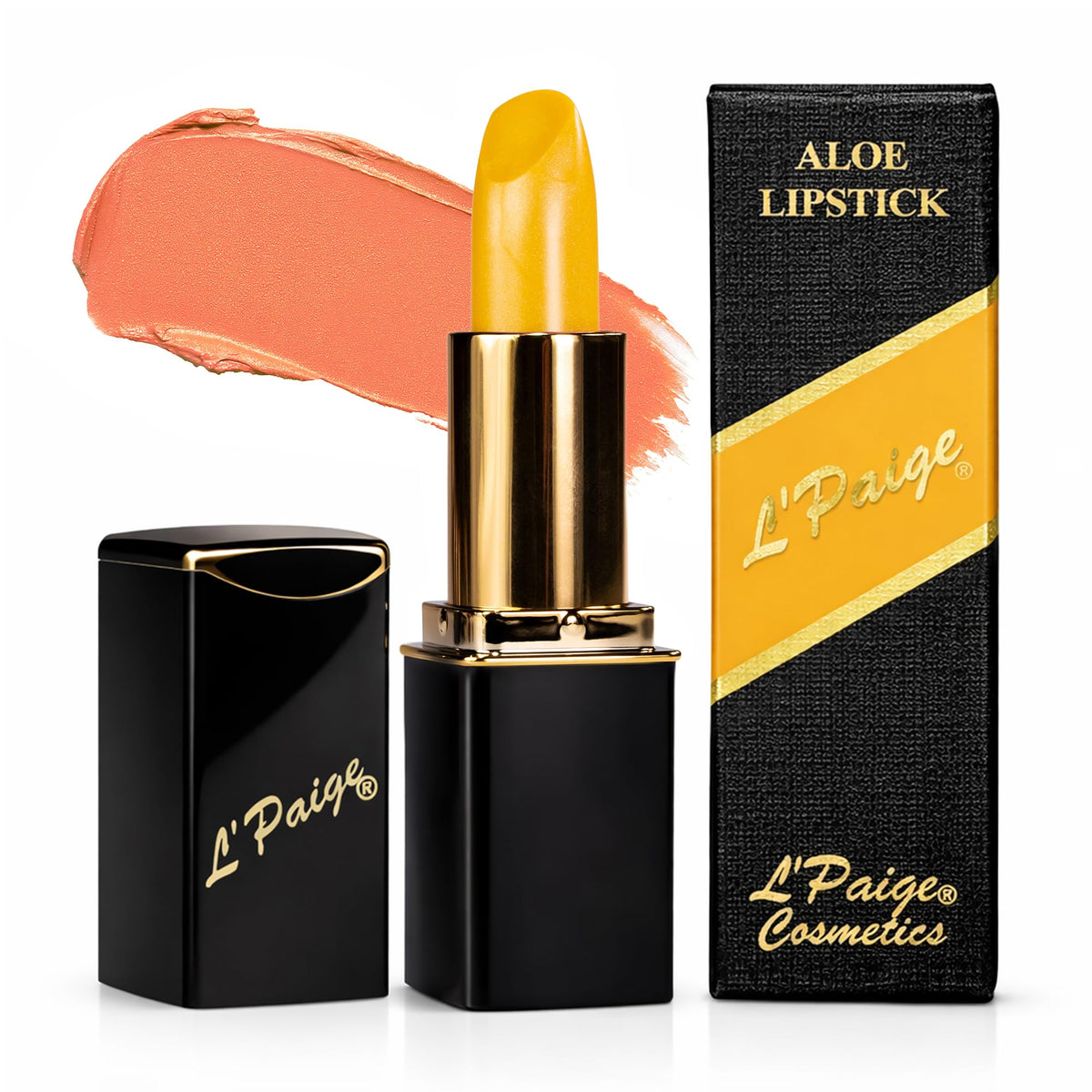 L'Paige front packaging showing shade LYW and compact tube, clear branding benefit
