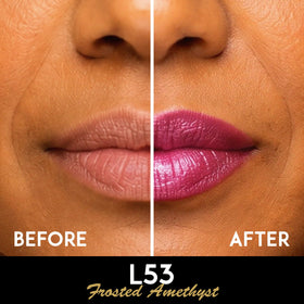 L'Paige lipstick with cap off showing bullet angle and smooth tip benefit: easy precise application