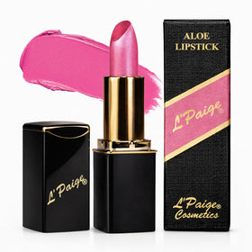 L'Paige lipstick front view showcasing frosted amethyst color and tube design benefit: clear shade preview