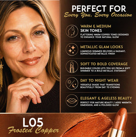 L'Paige lipstick applied on model lips showing warm bronze glow and dimension