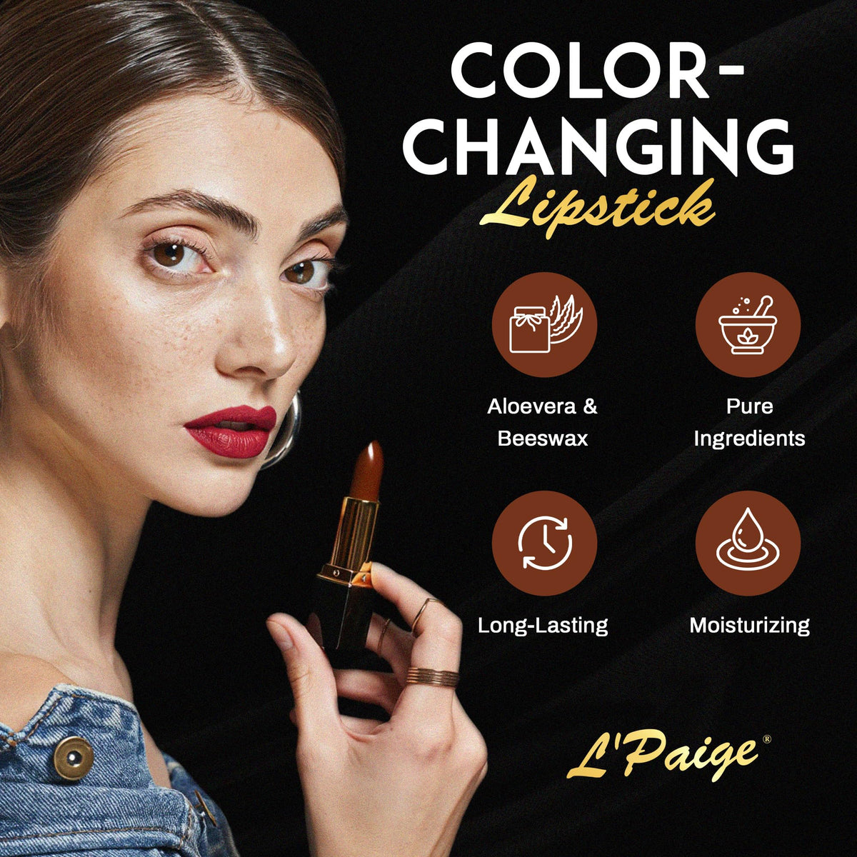 L'Paige swatch on hand showing brown-to-raspberry transformation clarity
