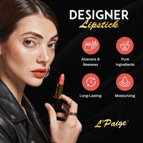 L'Paige close-up texture of lipstick showing moisturizing formula with aloe benefit
