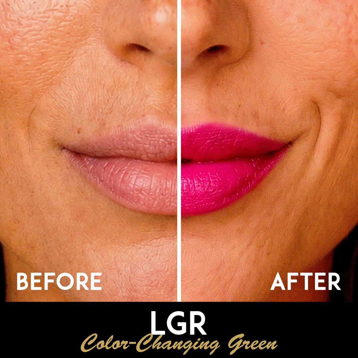 L'Paige green tube detail highlighting unique color-change formula and striking appearance benefit