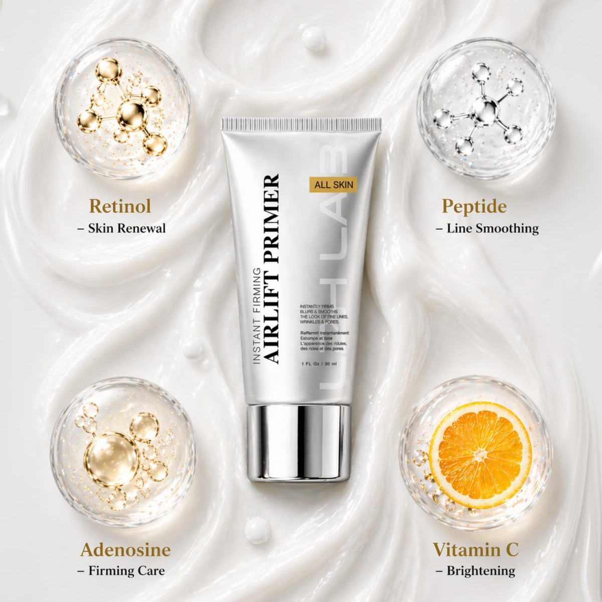 LPH LAB cream applied under foundation showing makeup-friendly primer benefit