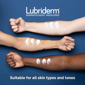 Lubriderm lotion absorbed into skin showing non-greasy finish and fast drying