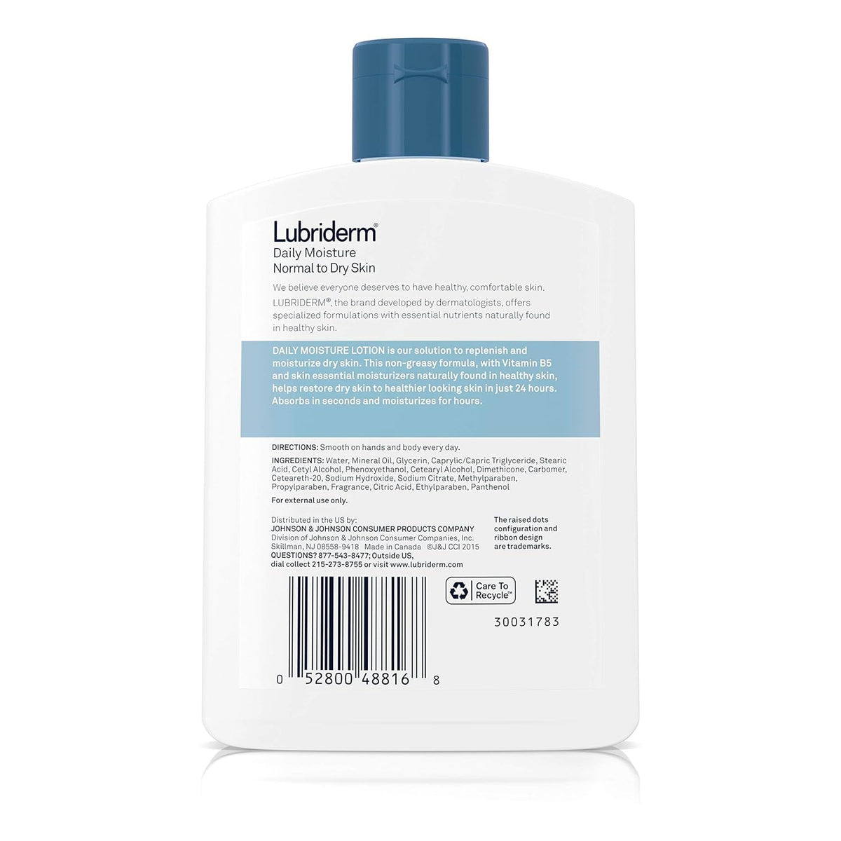 Lubriderm bottle on bathroom counter demonstrating everyday routine use