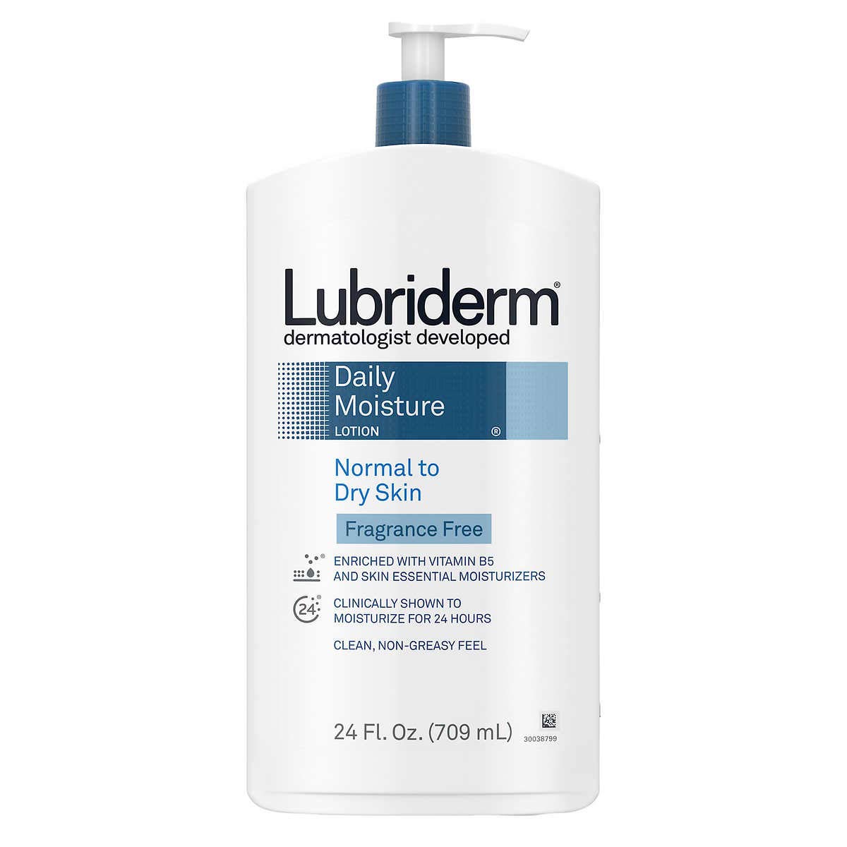 Lubriderm lotion poured on hand demonstrating spreadability and fast absorption benefit