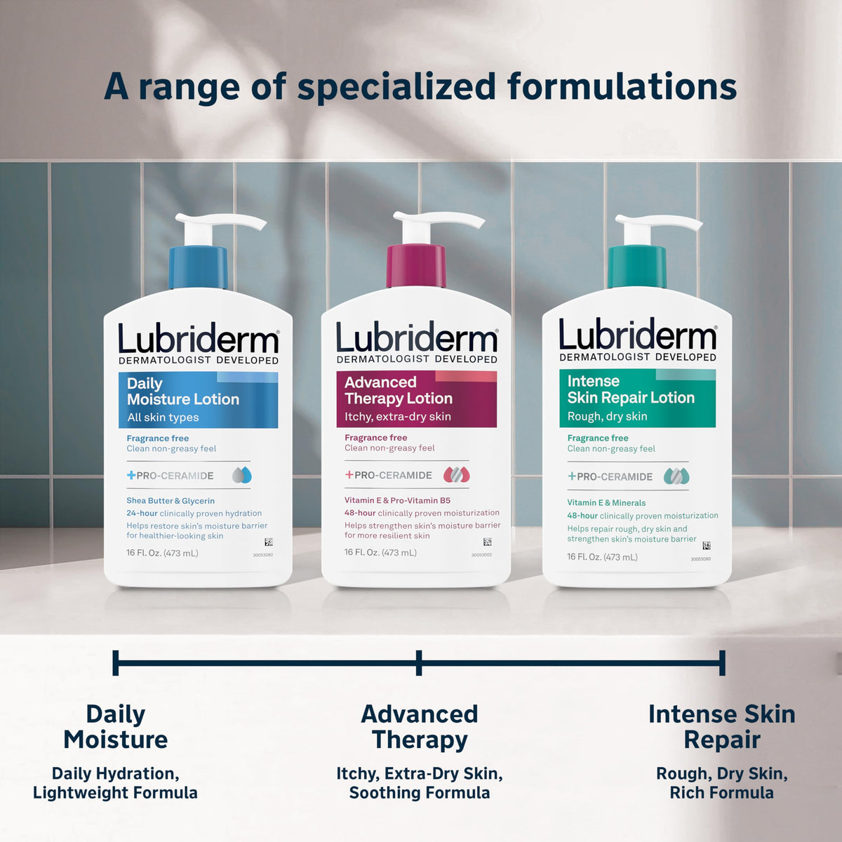 Lubriderm three-pack presentation ideal for household supply and cost savings