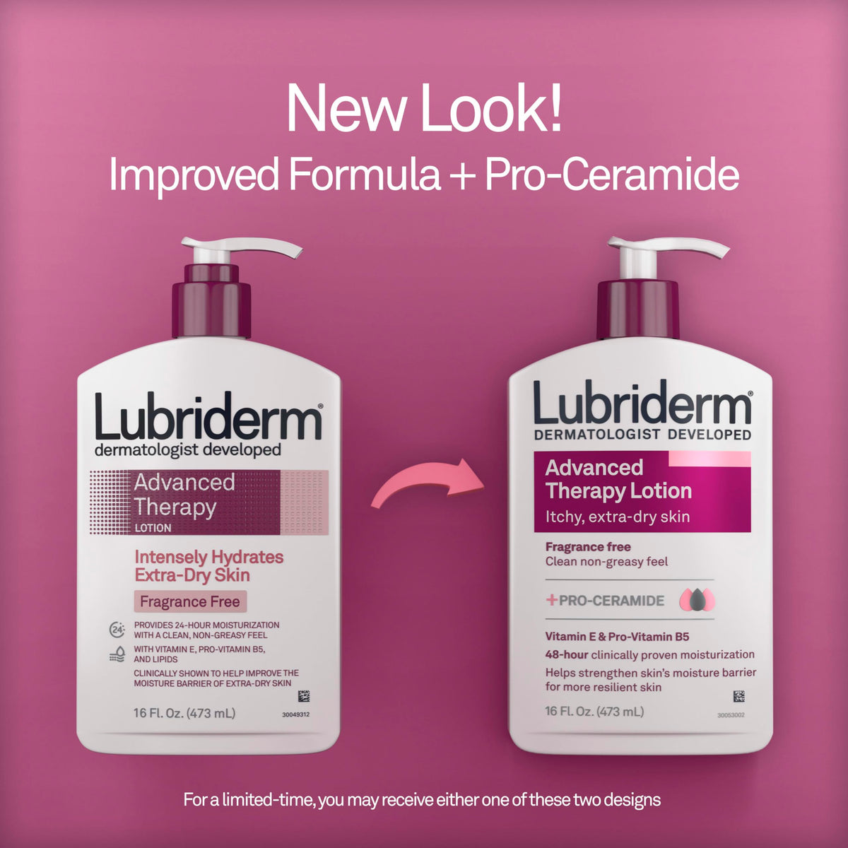 Lubriderm pump close-up demonstrating easy dispensing for quick, mess-free application
