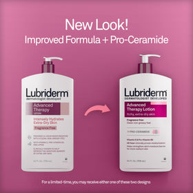 Lubriderm pump closeup highlighting easy dispensing and convenient use