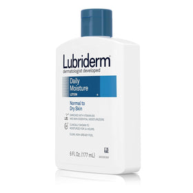 Three Lubriderm bottles lined up indicating spare bottles for convenience
