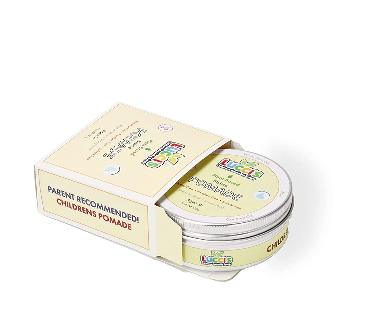 LUCCI’S CHILDRENS GROOMING SUPPLY before and after toddler hair showing reduced frizz and defined style