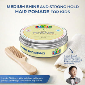 LUCCI’S CHILDRENS GROOMING SUPPLY label detail close-up showing ingredient panel and safety claims