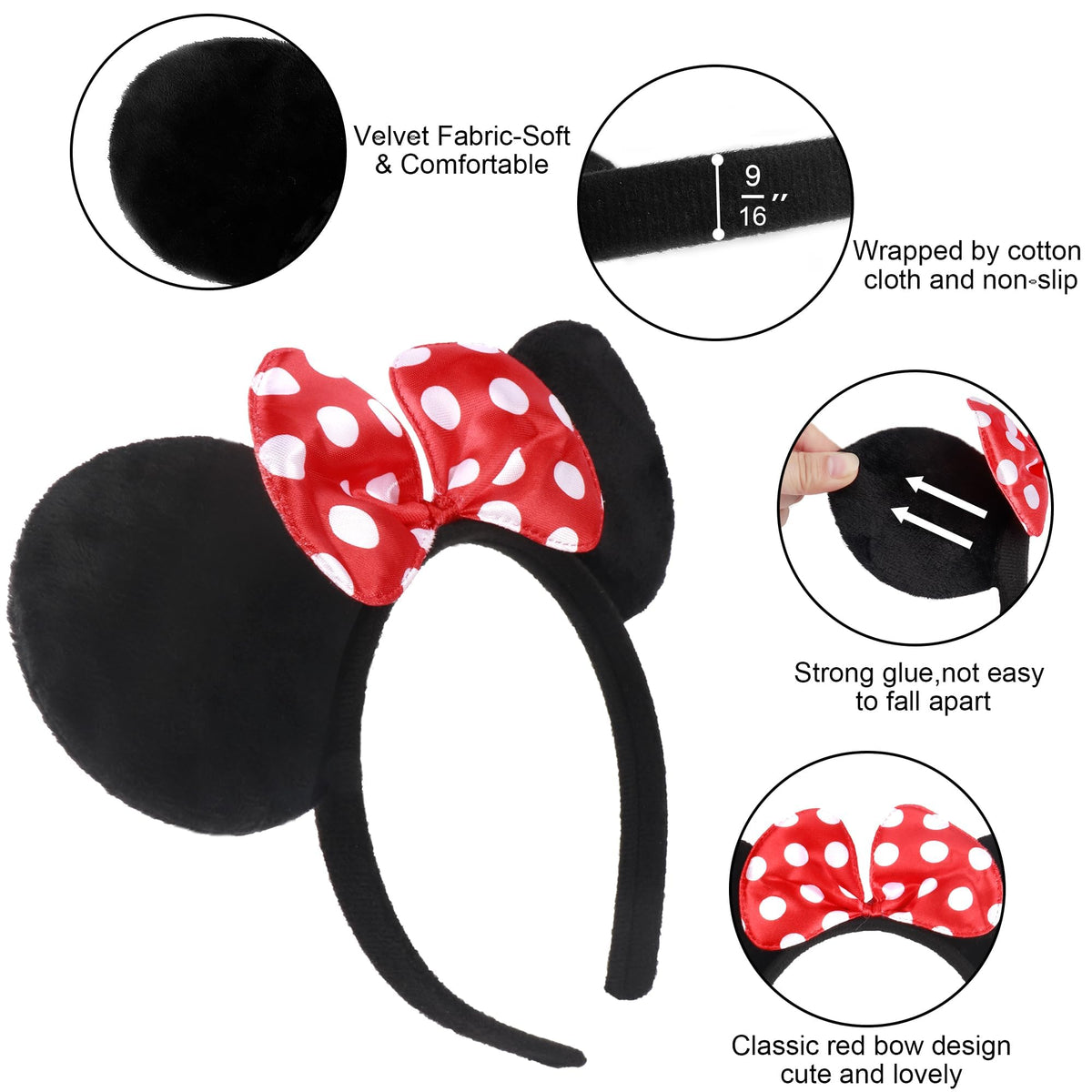 Lucky Will red bow detail with polka dots highlighting secure attachment and classic look