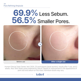 ludient ampoule styled on vanity suggesting daily routine benefit and usability