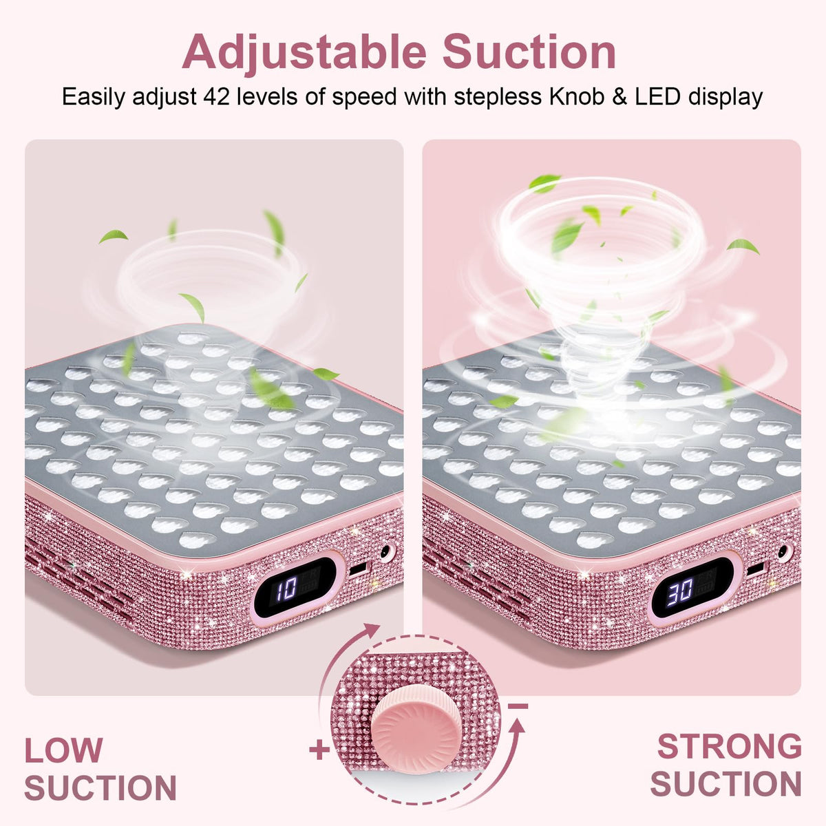 Ludysic size comparison with hand illustrating compact, portable salon benefit